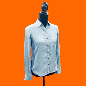 SO Perfect Shirt Relaxed XXS Soft Blue Lyocell Button Up Preppy Hipster Utility